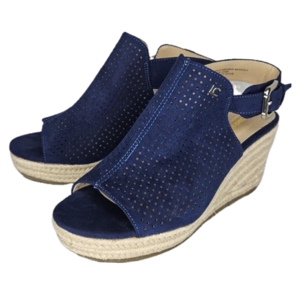 Liz Claiborne Hadley Rope Wedge Navy Blue Heel Sandals- 7